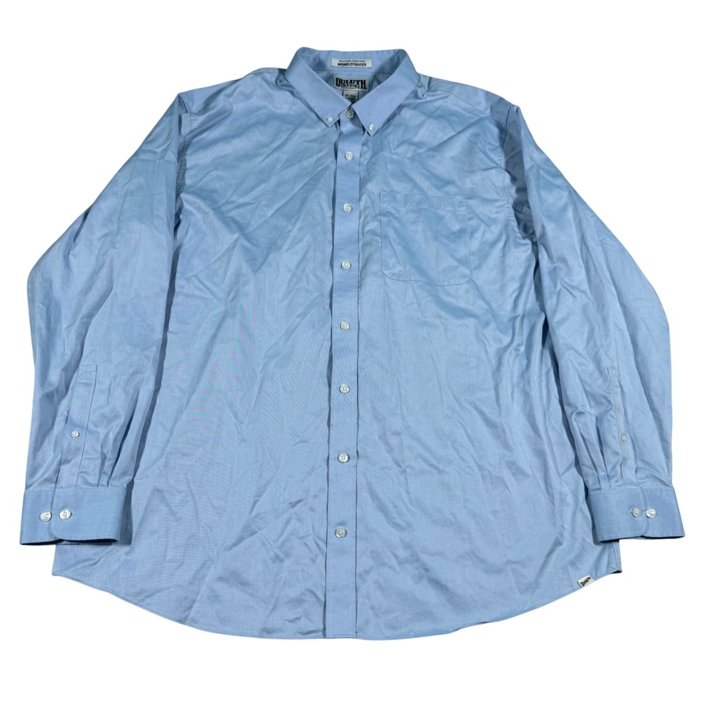 Duluth Trading Co Wrinklefighter Shirt Mens 2XL Tall Blue Relaxed Fit Workwear